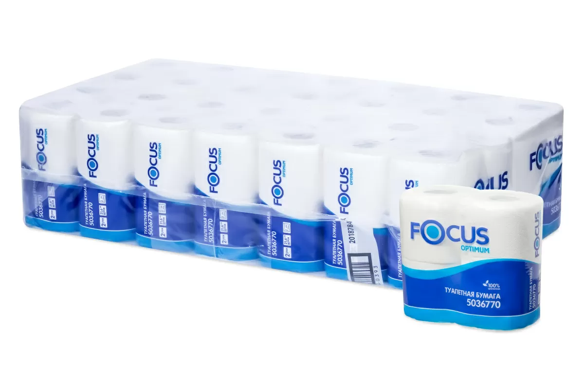 Туалетная бумага двухслойная Focus Optimum, 21.6 м, 4 рул/уп