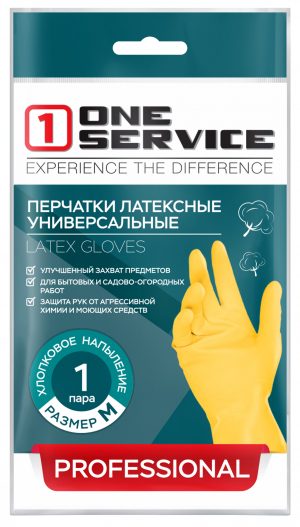 Перчатки латексные прочные One Service, размер M (1 пара/уп)